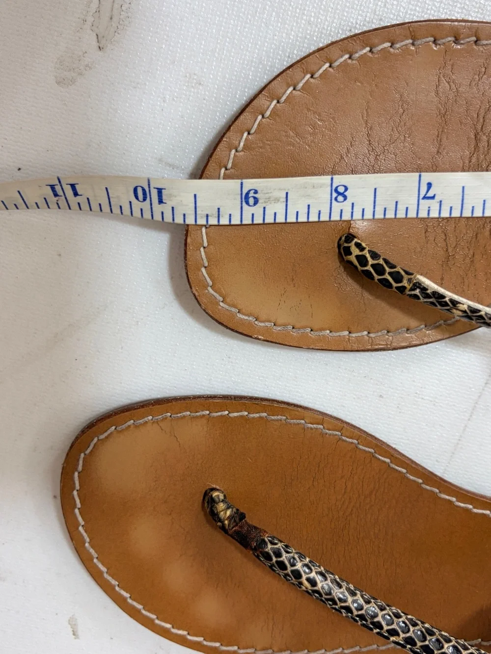 Tory Burch Tan Leather Thora Snake-Print Thong Sandals Size 7